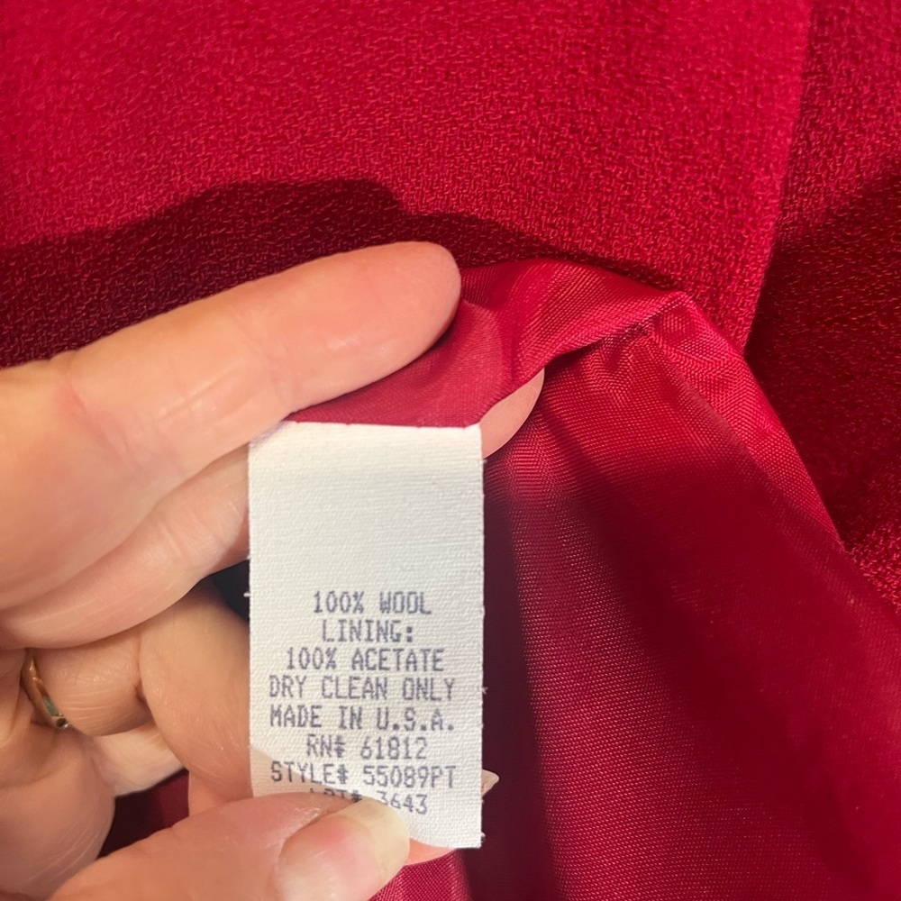 Talbots Petites 1980's Wool Red Midi Length Lined Dress Embroidered Waist Women - Picture 11 of 13